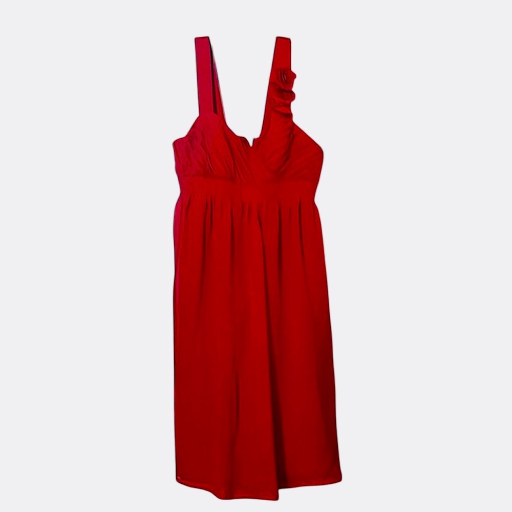 Alfred Angelo Red Chiffon Ruched Rosette Sleeveless Sheer Cocktail Dress Sz 6